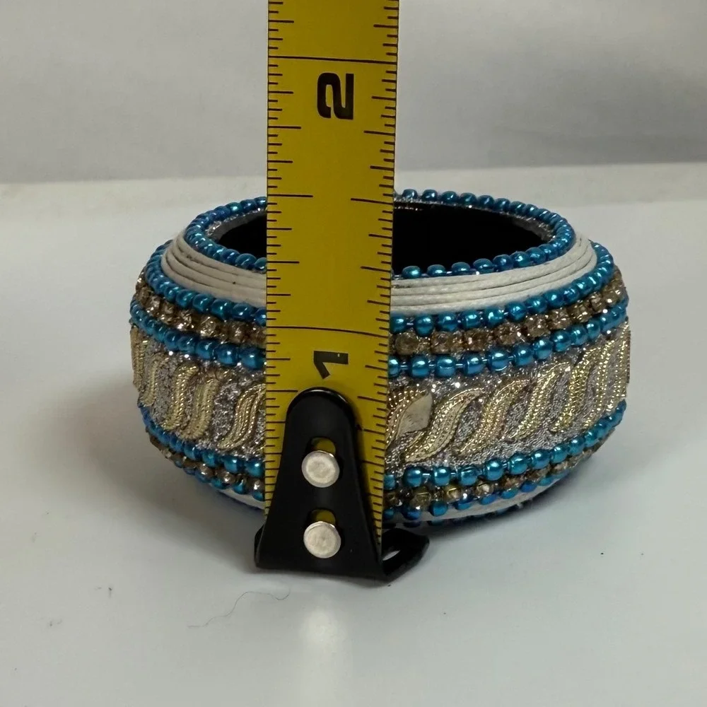 Aman Beaded Napkin‎ Rings Set of 2 Blue Gold Decorative Dining Table